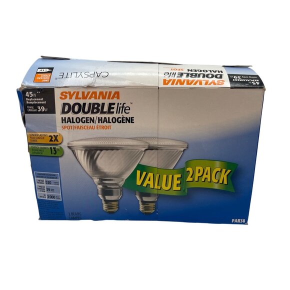 Sylvania Double Life Halogen Spot Light Bulb 2 Pack Open Box 45W Indoor Outdoor - Picture 3 of 11